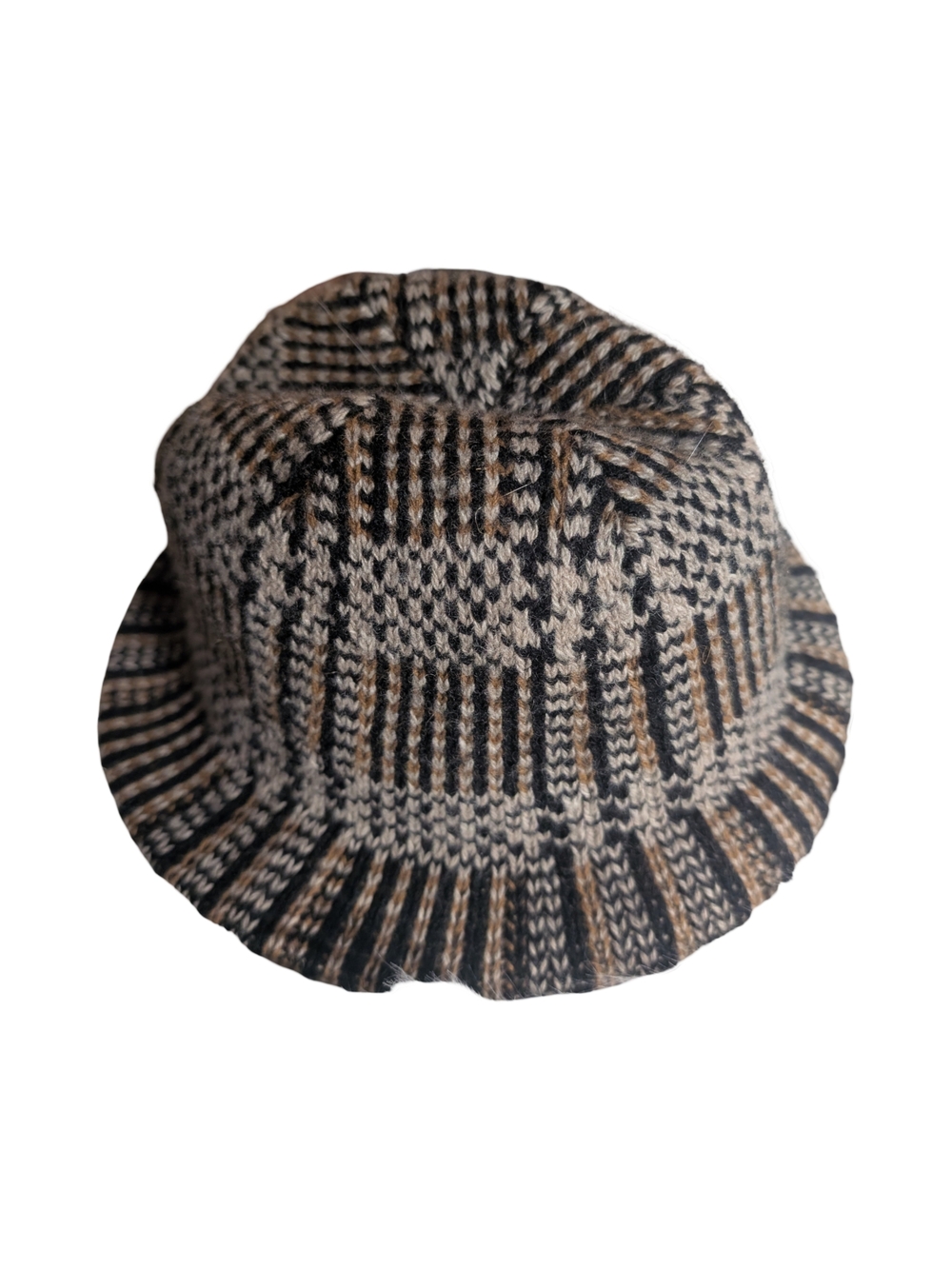 bill blass Knit Bucket Hat - Black, Brown & Cream